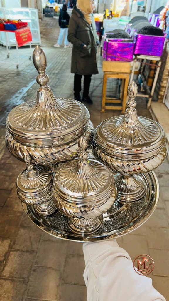 قندان و شکلات خوری و اجیل خوری مسی کروم