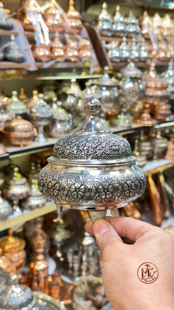 قندان گلبرگی سفینه ای ۳ پایه مسی کروم