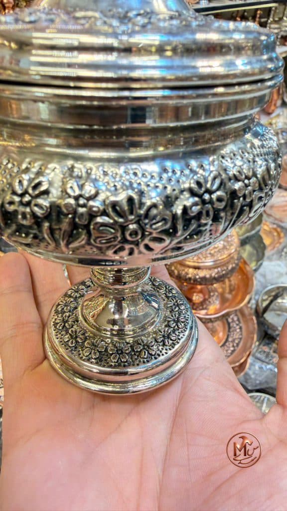 قندان گلبرگی پایه دار مسی کروم — تصویر ۵