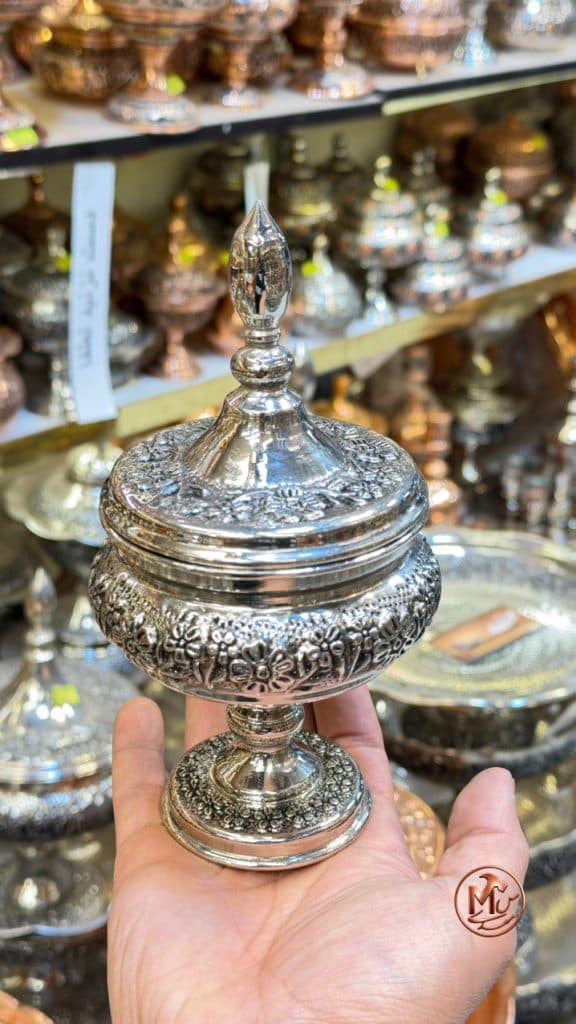 قندان گلبرگی پایه دار مسی کروم