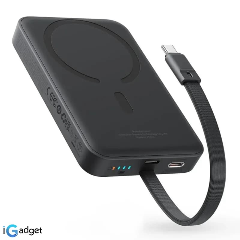 پاوربانک بی سیم 30 وات باسئوس مدل Magnetic Mini ظرفیت 10000 میلی آمپر