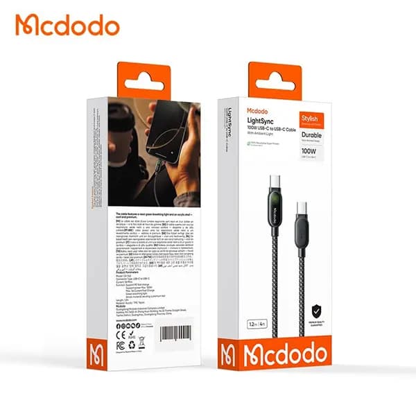 کابل شارژ دوسر تایپ سی 100 وات 1.2 متر مک دودو Mcdodo LightSync Cable CA-5620 — تصویر ۱۲