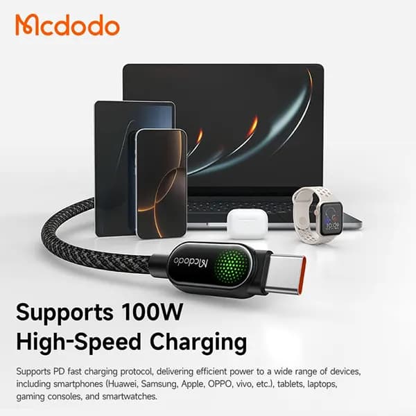 کابل شارژ دوسر تایپ سی 100 وات 1.2 متر مک دودو Mcdodo LightSync Cable CA-5620 — تصویر ۸