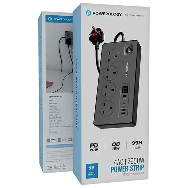 چندراهی برق تایمردار پاورولوژی Powerology 4AC Power Strip PWCUQC045BK — تصویر ۴