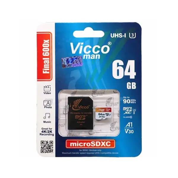 کارت حافظه microSDXC ویکو من مدل Final 600X کلاس 10 استاندارد UHS-I U3 سرعت 90MBps ظرفیت 64گیگابایت همراه با کارت خوان