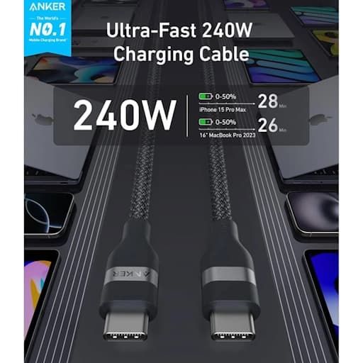 کابل تبدیل USB-C به USB-C انکر مدل A82E2 طول 0.9 متر با توان 240 وات — تصویر ۱۱