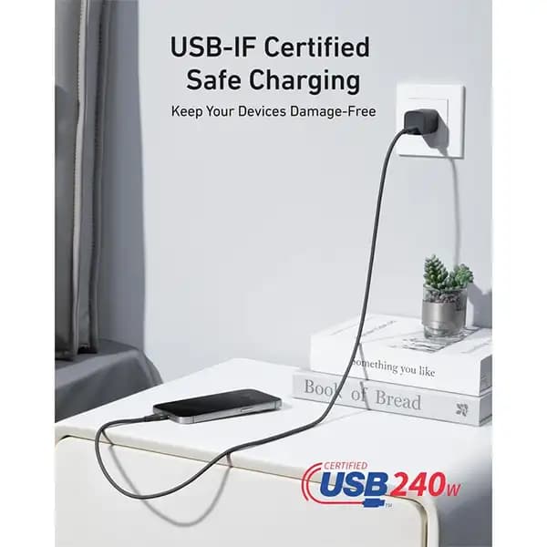 کابل تبدیل USB-C به USB-C انکر مدل A82E2 طول 0.9 متر با توان 240 وات — تصویر ۸