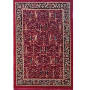 فرش ماشینی 700شانه هیوا زمینه قرمز حاشیه سرمه ای طرح بلوچ کد 505