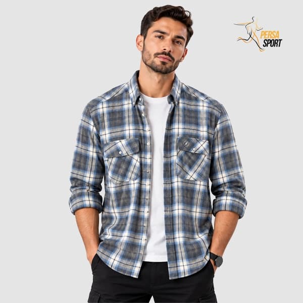 پیراهن مردانه پرساویر Persa Check Blue White — تصویر ۵
