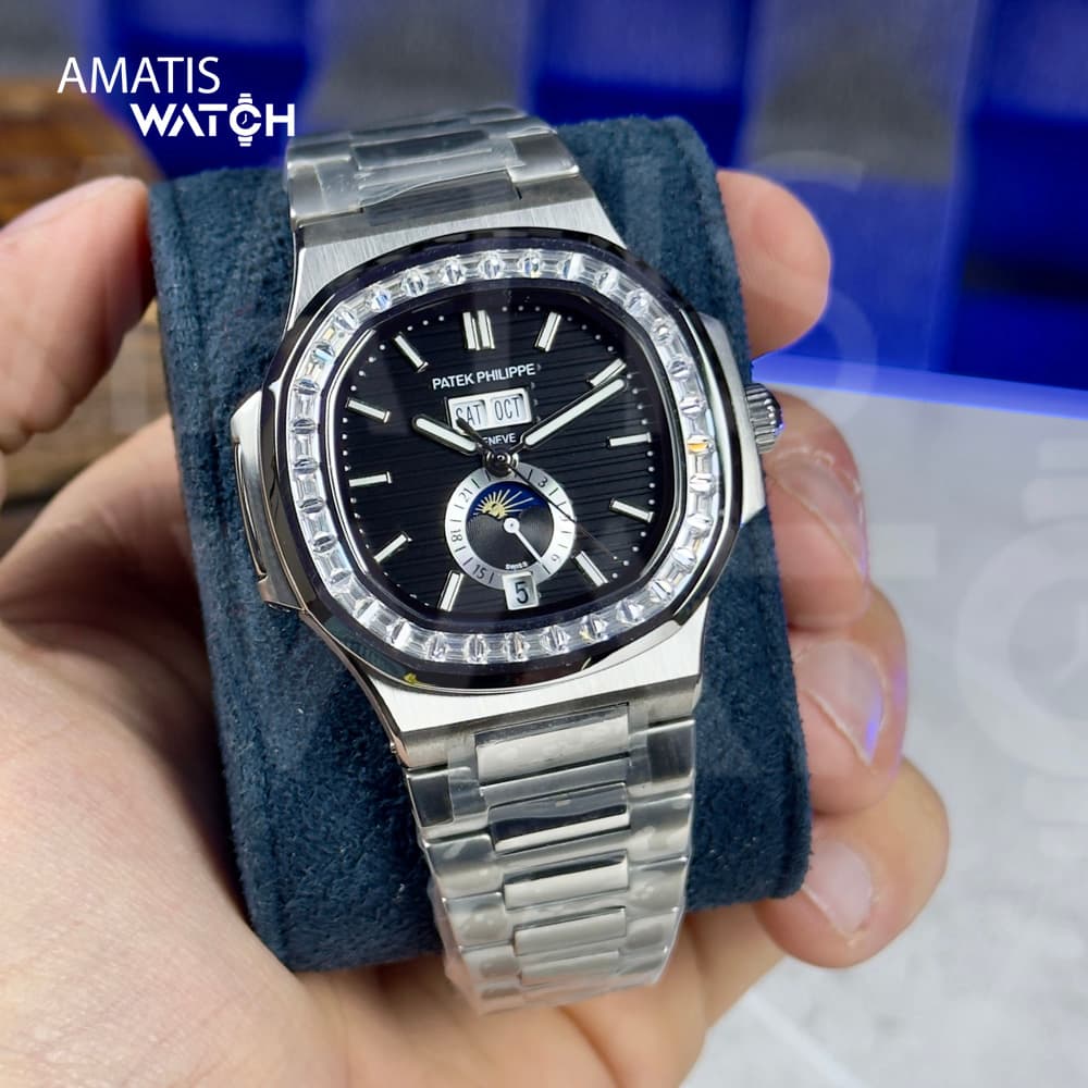 ساعت مچی مردانه پتک فیلیپ Patek Philippe Nautilus MoonPhase Diamonds — تصویر ۹