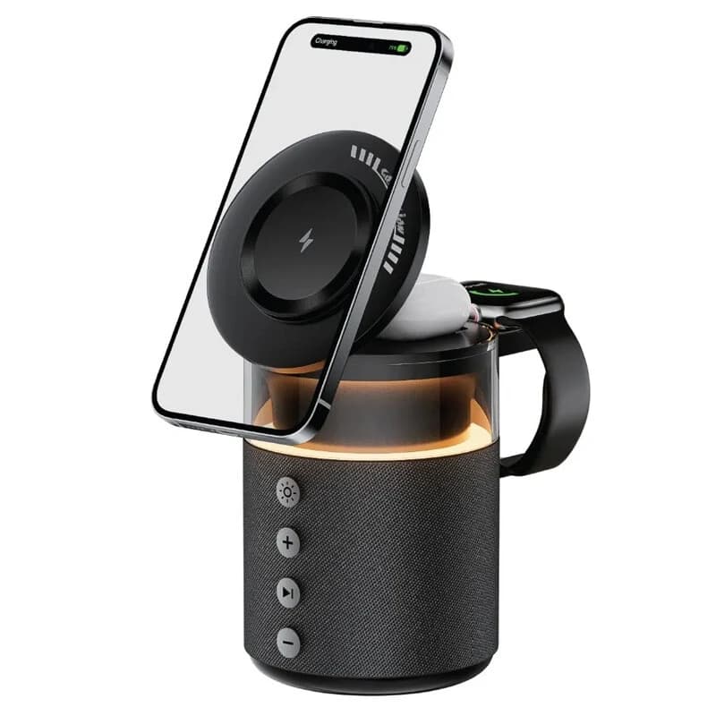 شارژر بی سیم و چراغ رومیزی اسپیکر دار گرین لاین Wireless Charger 5 in 1 — تصویر ۱۱
