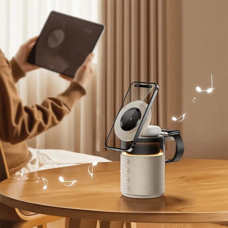 شارژر بی سیم و چراغ رومیزی اسپیکر دار گرین لاین Wireless Charger 5 in 1 — تصویر ۵