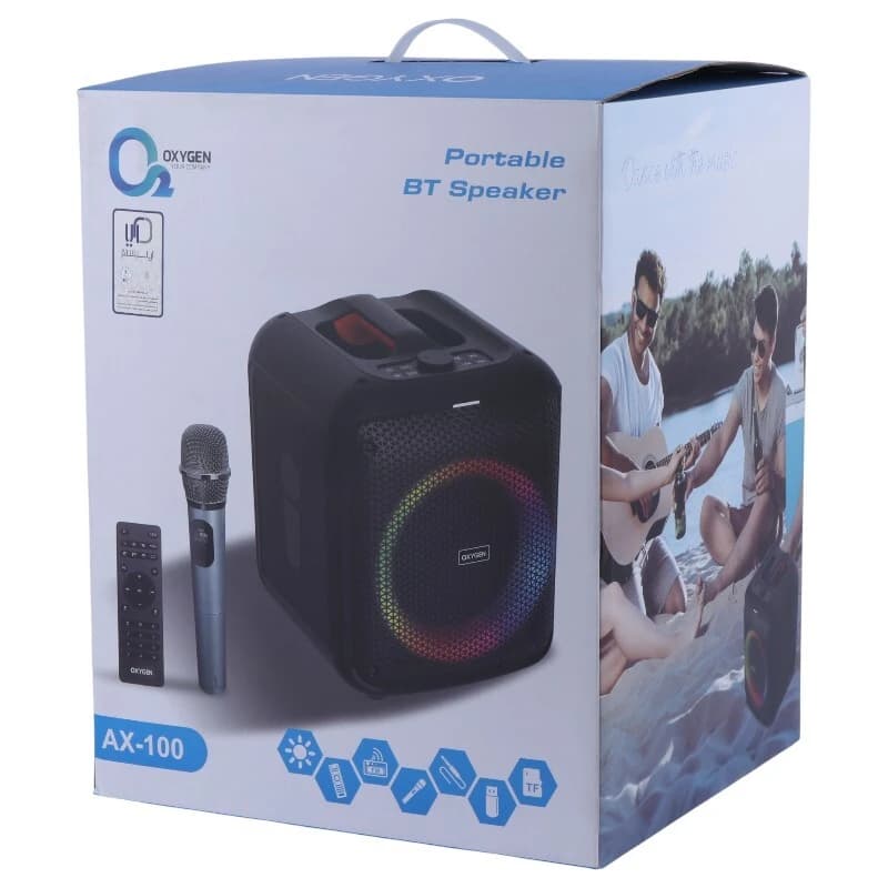اسپیکر بلوتوثی اکسیژن AX-100 + میکروفون و ریموت کنترل — تصویر ۱۱