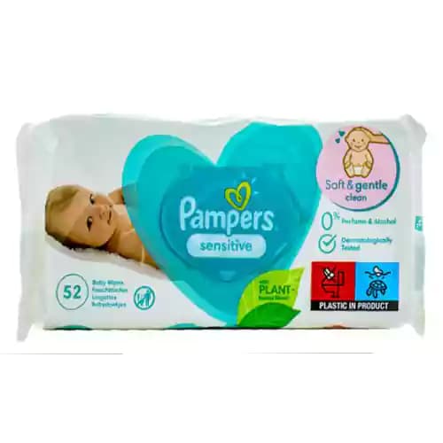 pampers دستمال مرطوب پمپرز سنستیو بسته 52 عددی sensetive
