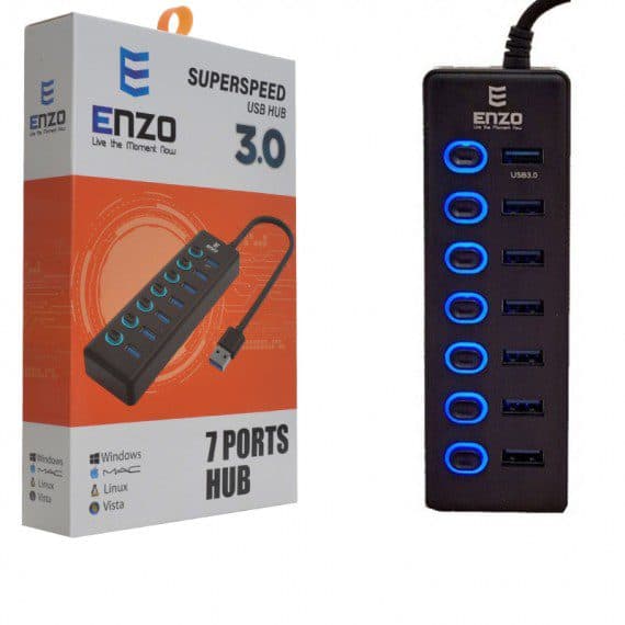 هاب 7 پورت USB3.0 +کابل برق انزو Enzo UH-70A کد 5839