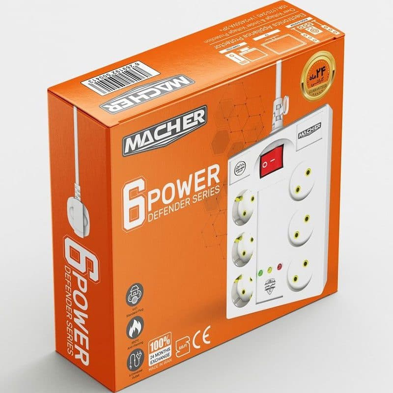 محافظ برق 6 خانه آرت دار مچر مدل MR-227 با طول 3 متر کد 5786 — تصویر ۳