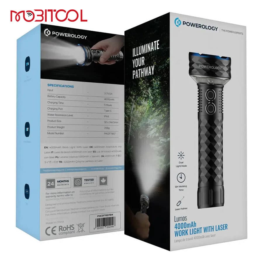 چراغ قوه لیزر دار پاورولوژی Powerology Lumos 4000mAh Work Light with Laser — تصویر ۹