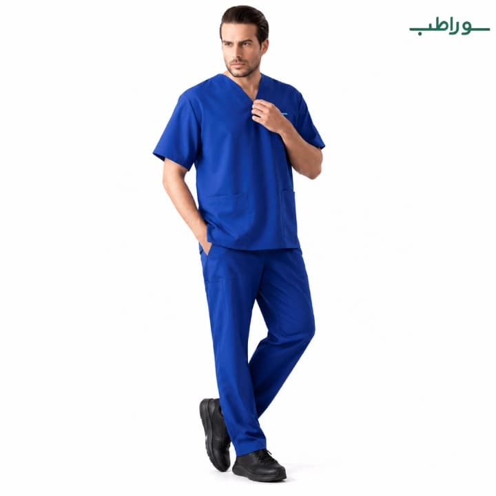 اسکراب پزشکی مردانه آستین کوتاه با پارچه مقاوم و جیب کاربردی