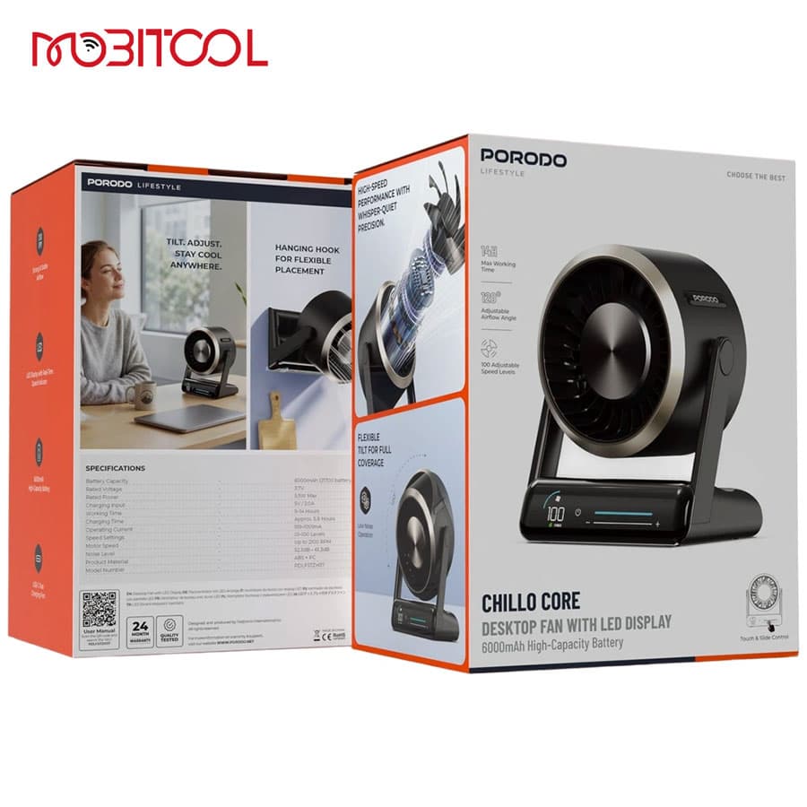 پنکه شارژی رومیزی پرودو Porodo Chillo Core Desktop Fan PDLFSTZH37 — تصویر ۷