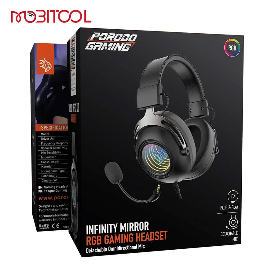 هدست سیمی گیمینگ پرودو Porodo Gaming Infinity Mirror RGB Gaming Headset — تصویر ۵