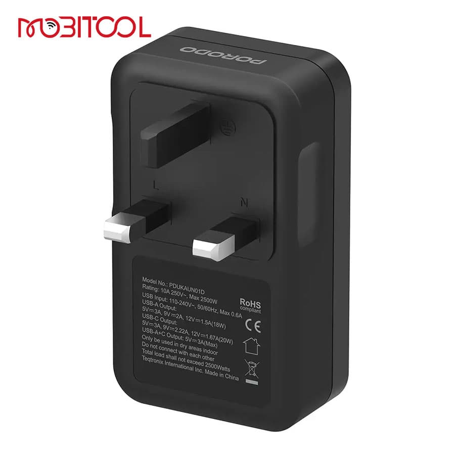 مبدل برق 2500 وات و شارژر دیواری پرودو Porodo Velocitas Universal AC Wall Socket — تصویر ۳