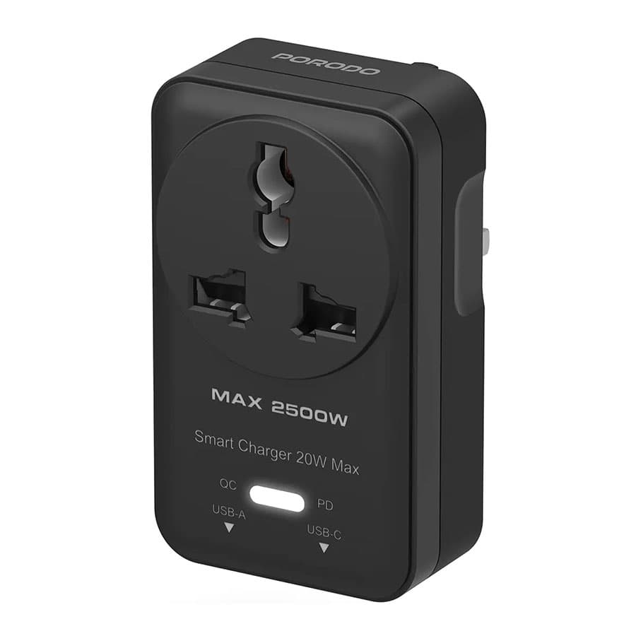 مبدل برق 2500 وات و شارژر دیواری پرودو Porodo Velocitas Universal AC Wall Socket