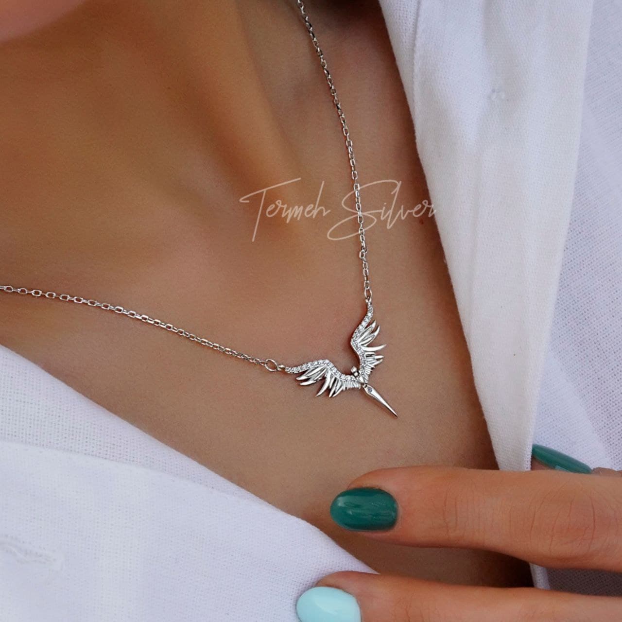 گردنبند نقره فرشته با زنجیر MT 1140