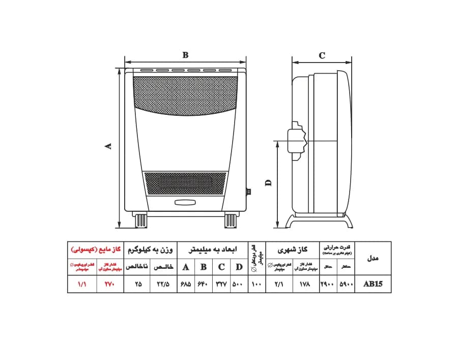 بخاری نیک کالا مدل ناهید AB15R — تصویر ۱۰
