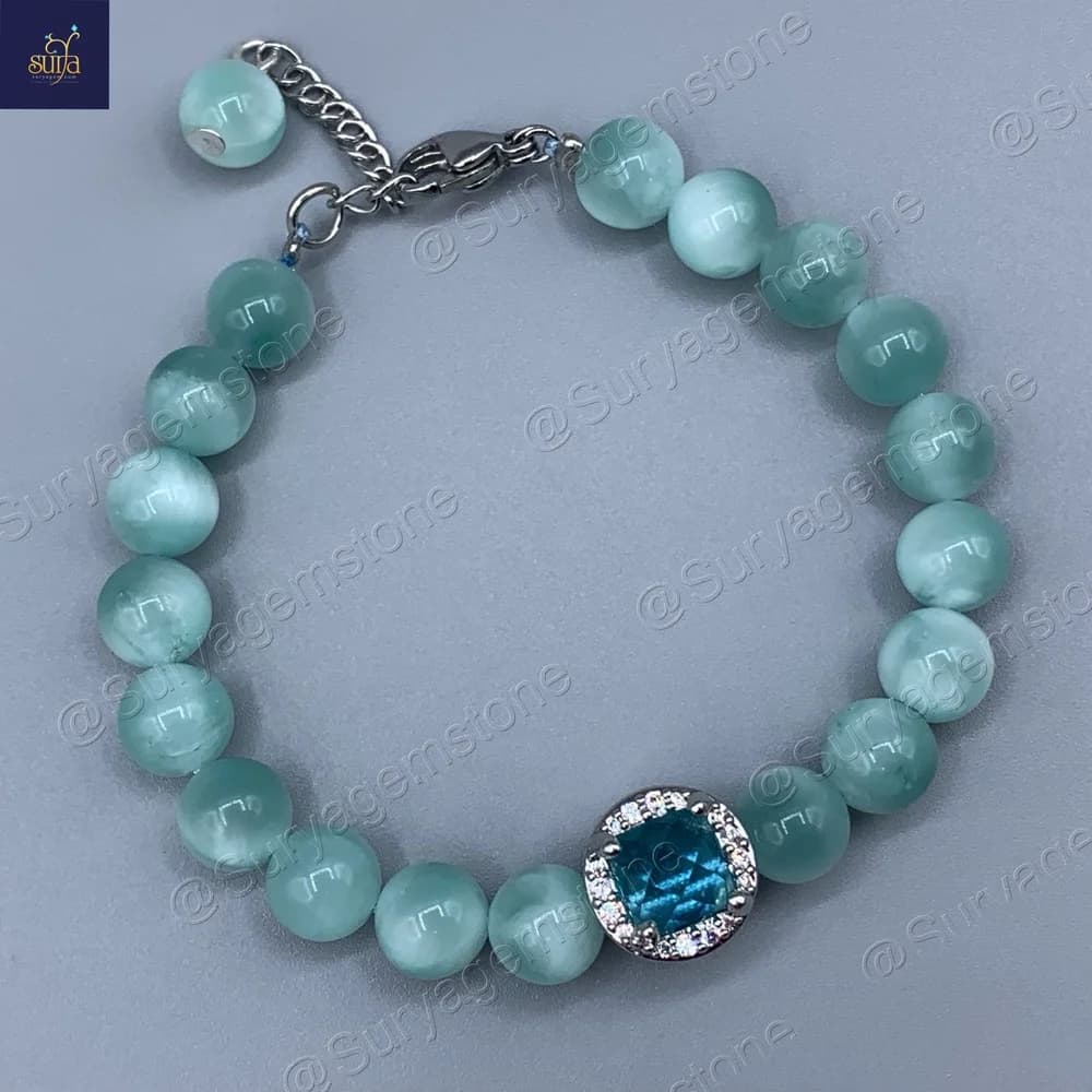 دستبند سنگی زنانه ، سنگ مون استون سبز طبیعی و اصل Buda Ocean — تصویر ۱۱