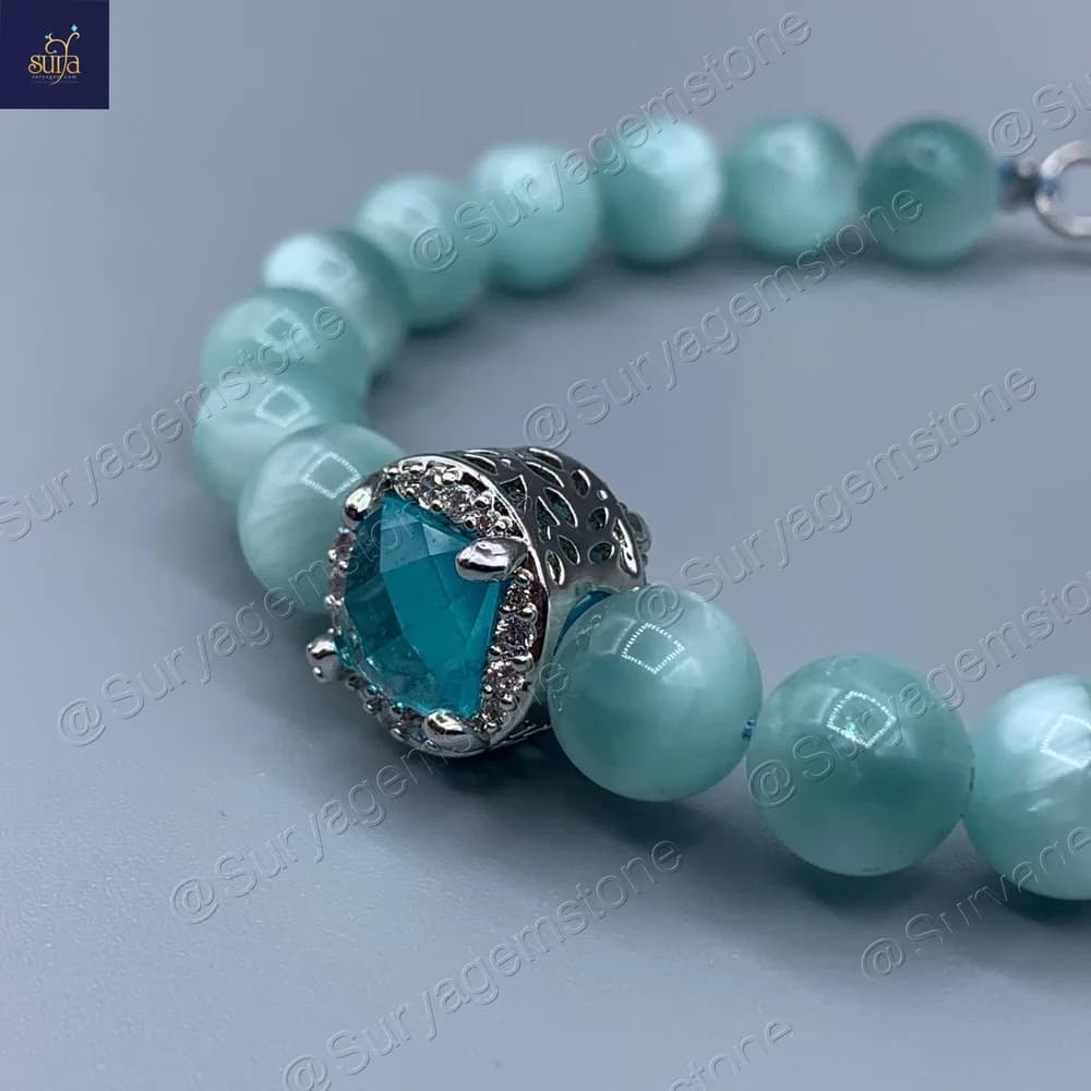 دستبند سنگی زنانه ، سنگ مون استون سبز طبیعی و اصل Buda Ocean — تصویر ۱۲