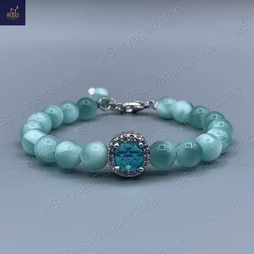 دستبند سنگی زنانه ، سنگ مون استون سبز طبیعی و اصل Buda Ocean — تصویر ۲