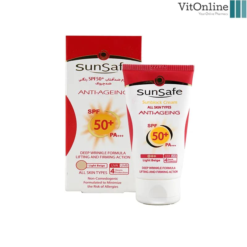 کرم ضد آفتاب فاقد رنگ و ضد پیری انواع پوست سان سیف +spf 50 — تصویر ۲