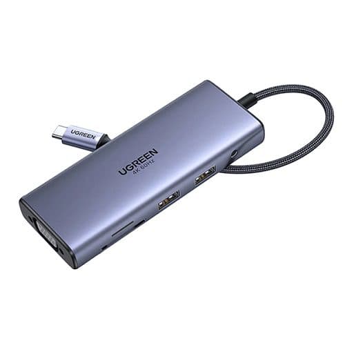 هاب 9 پورت Type-C یوگرین مدل 50611-CM498 با 2 پورت 3.0 USB و پورت 2.0 USB و پورت HDMI و VGA و LAN و جک 3.5 میلی‌ متری و درگاه کارت حافظه