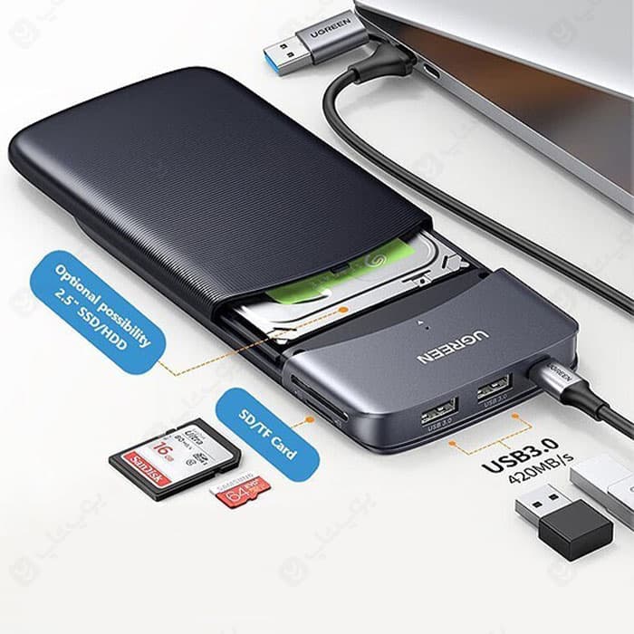 باکس هارد 2.5 اینچ USB 3.1 یوگرین مدل 60620-CM529 همراه درگاه کارت حافظه و هاب با کابل رابط USB-C به USB-A و USB-C — تصویر ۱۱