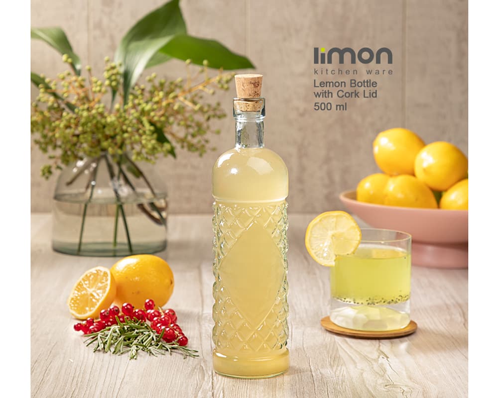 بطری ابلیمو خوری درب چوب پنبه ای لیمون — تصویر ۵