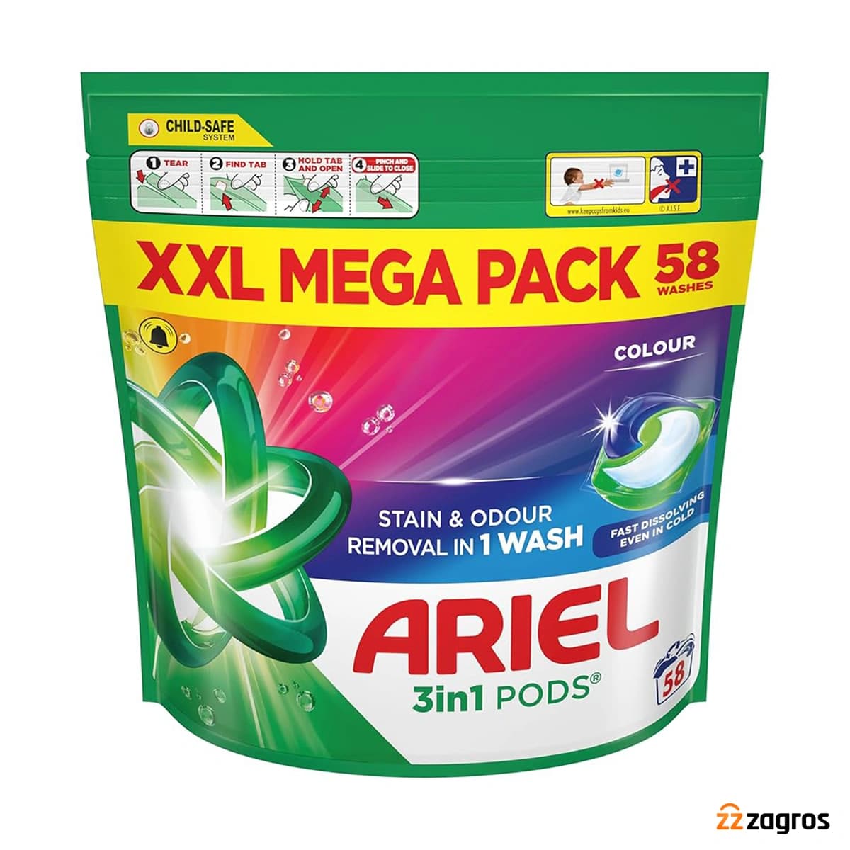 قرص ماشین لباسشویی آریل Colour Stain & Odour مناسب لباس های رنگی 58 عددی — تصویر ۴