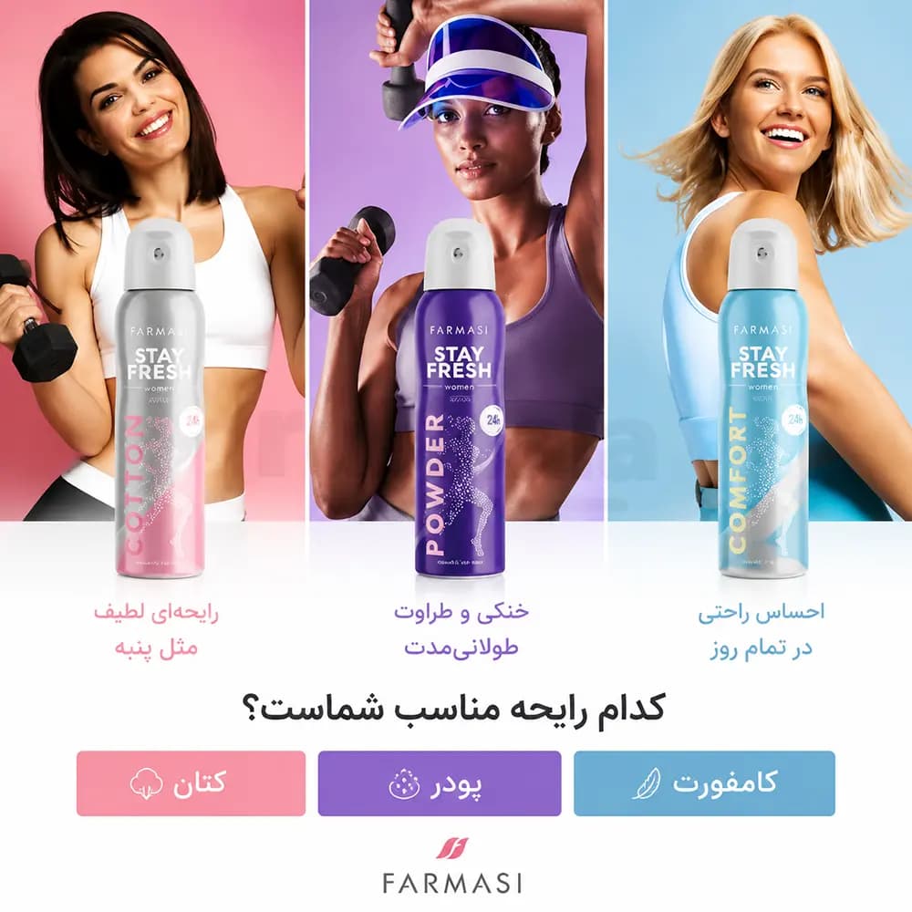 اسپری بدن زنانه بدون آلومینیوم فارماسی Farmasi مدل powder حجم 130 میل — تصویر ۵