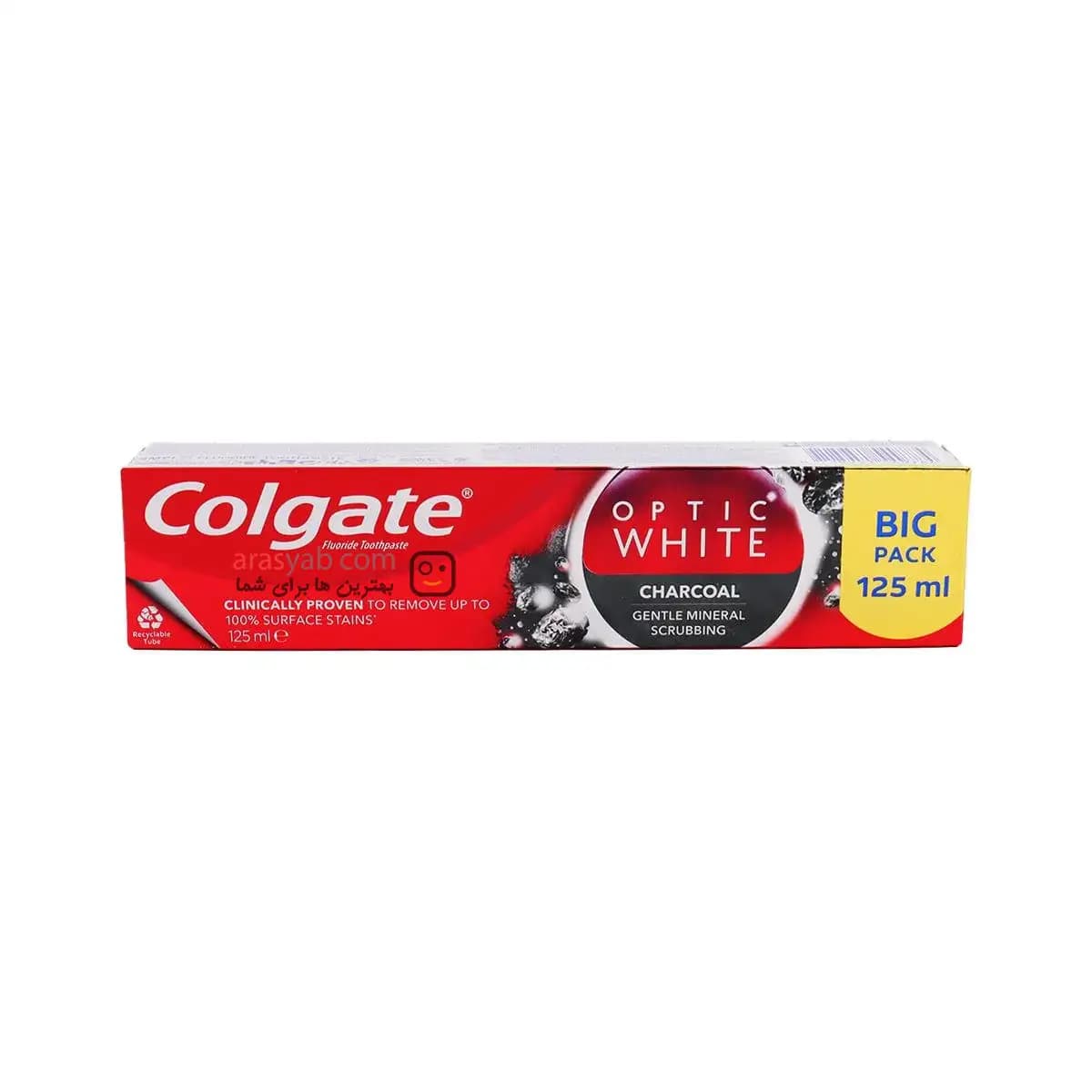 خمیر دندان زغالی کلگیت Colgate مدل اپتیک وایت Optic white charcoal حجم 125 میلی