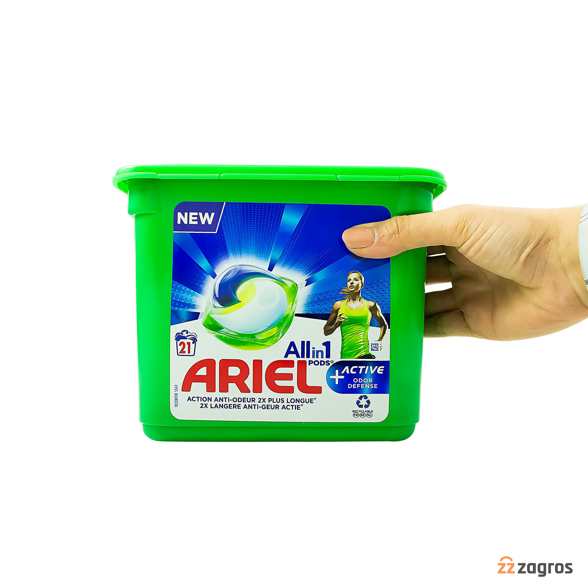قرص ماشین لباسشویی ضد بو آریل همه کاره مدل active odor defense بسته 21 عددی — تصویر ۱۲