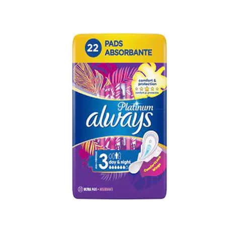 نوار بهداشتی پلاتینوم آلویز Always مدل Day & Night سایز 3 بسته 22 عددی — تصویر ۳
