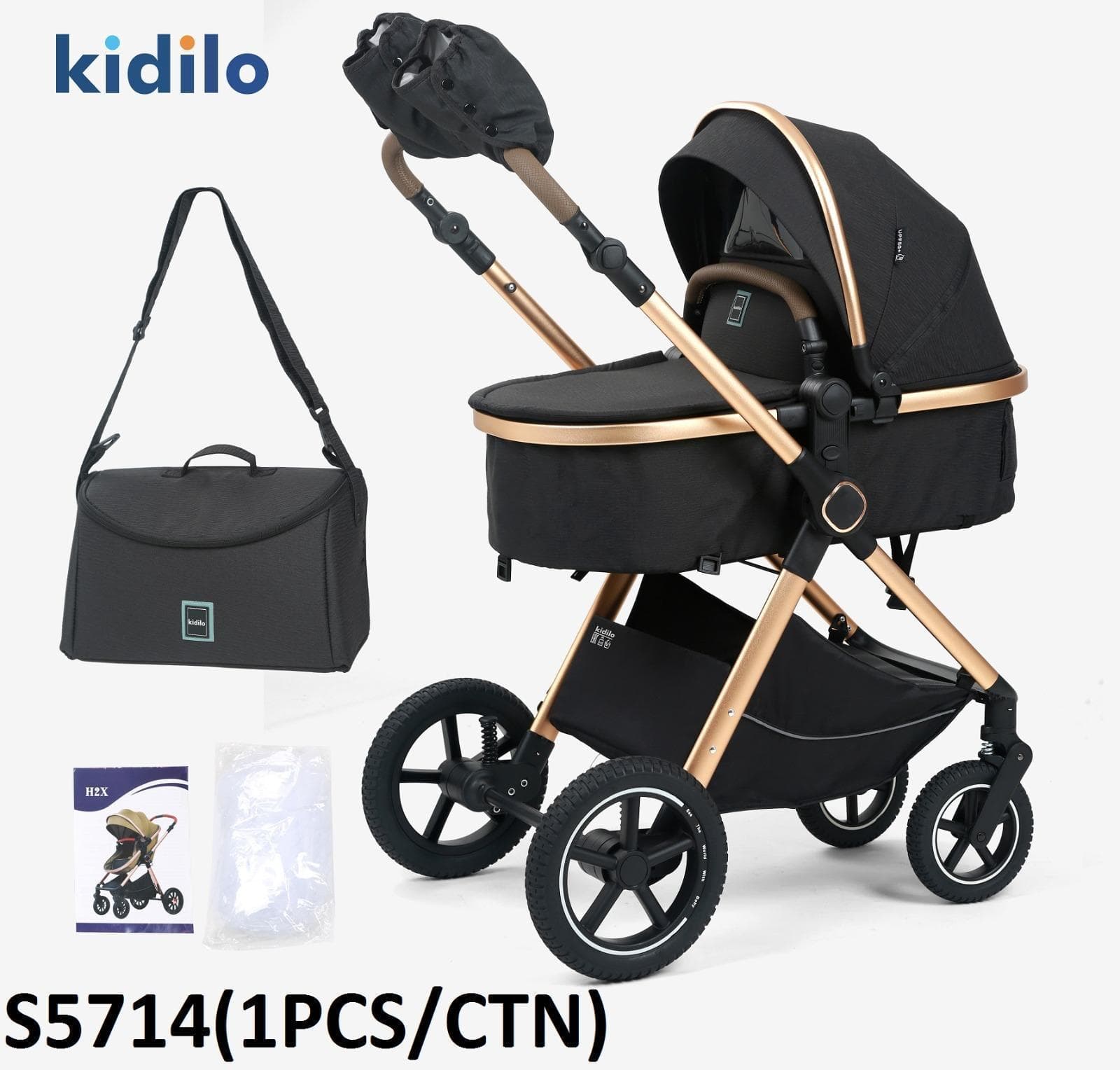 کالسکه و ساک لوازم برند کیدیلو kidilo مدل H2X ( همراه دستکش)