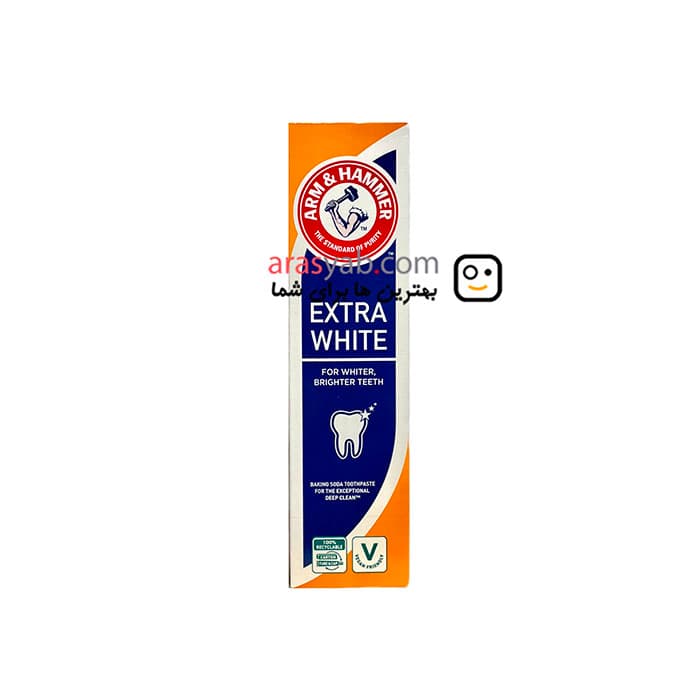خمیر دندان آرم اند هامر Arm & hammer مدل Extra white سفید کننده قوی حجم 125 میل