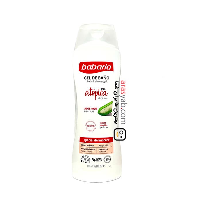 ژل دوش آلوئه ورا باباریا babaria مدل Atopic برای پوست حساس حجم 600 میل