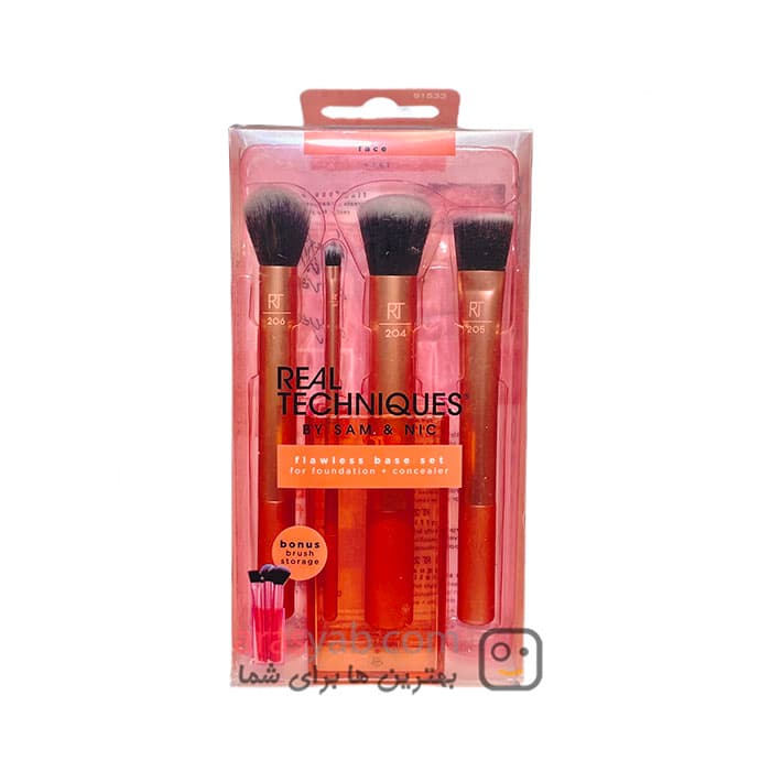 ست براش 4 تیکه ریل تکنیک real techniques سری FLAWLESS BASE استند دار