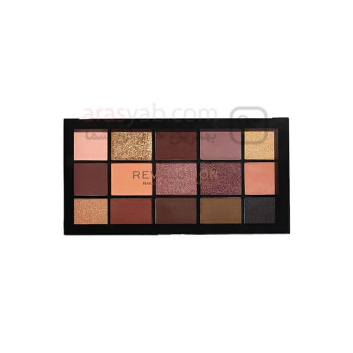 پالت سایه رولوشن REVOLUTION مدل Velvet Rose با 15 رنگ مات و شاین دار