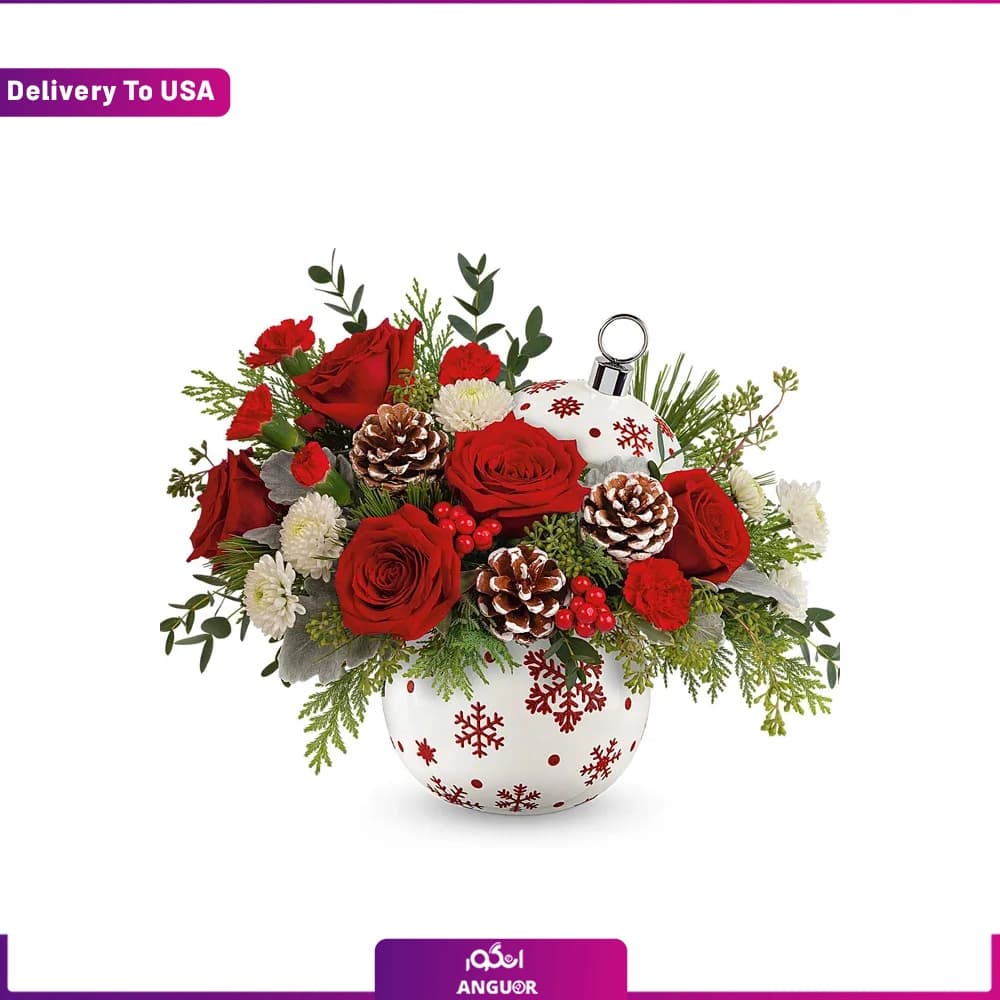 باکس حبابی کریسمس با گل رز (تحویل در آمریکا)