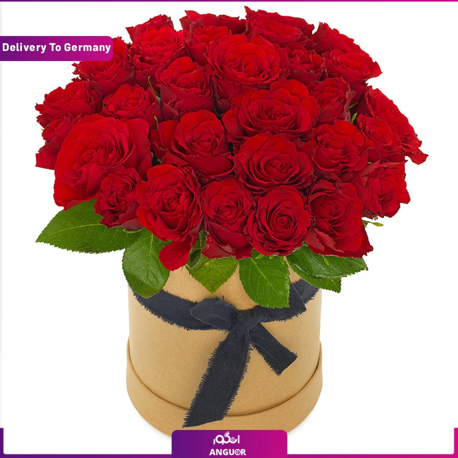 باکس قرمز با رز قرمز 30 شاخه (ارسال گل به آلمان)