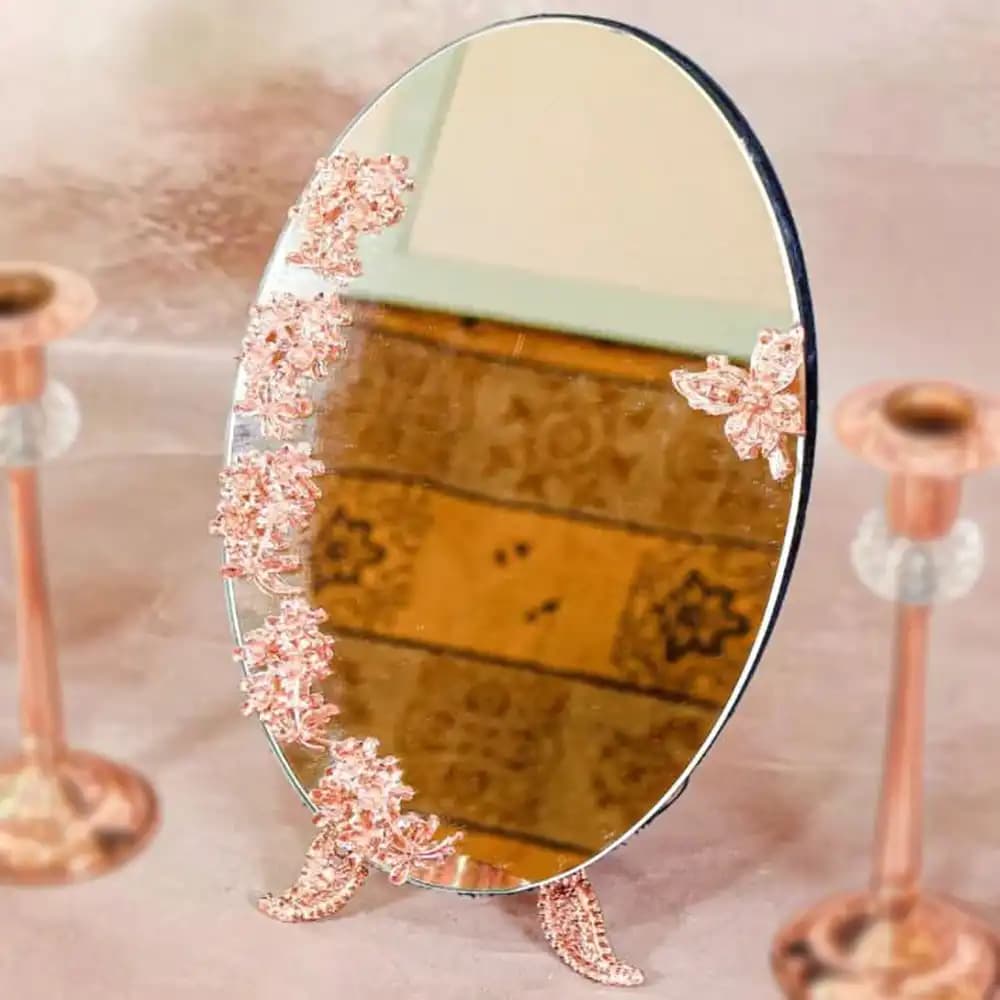آینه بیضی گلدار دستساز