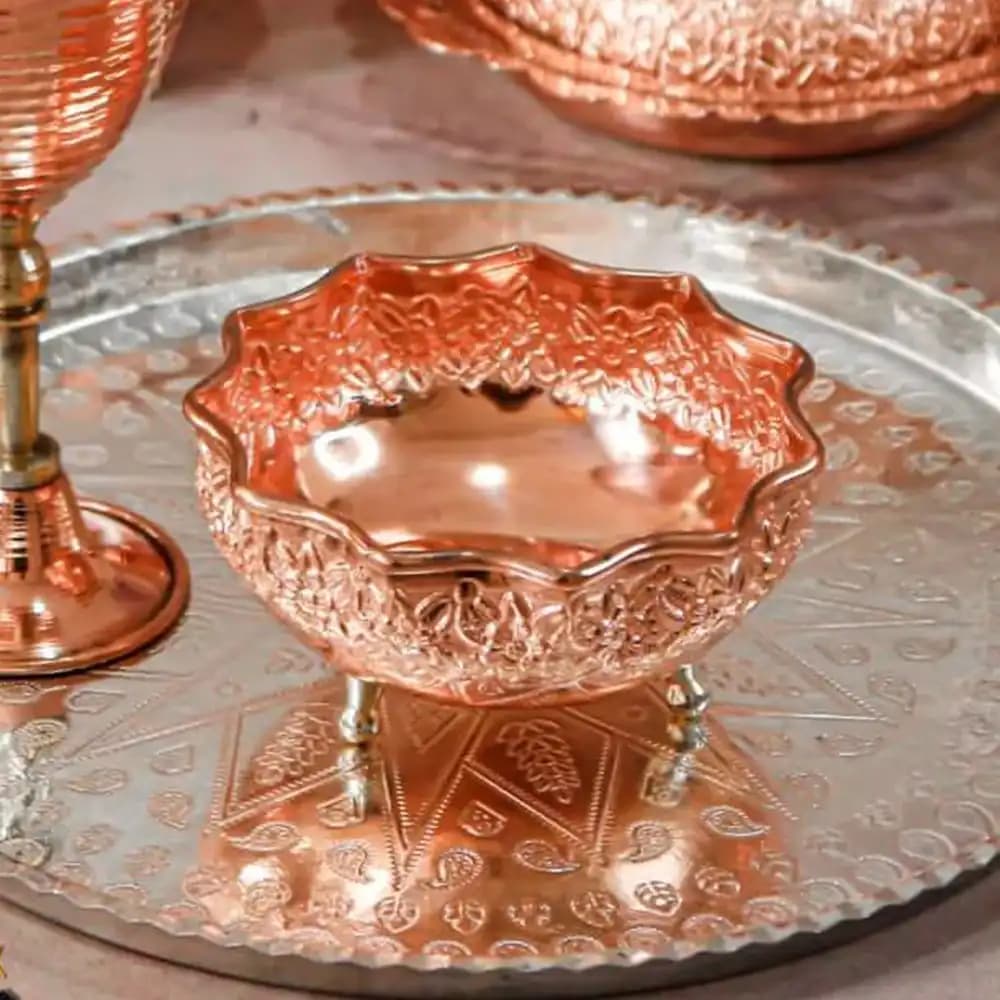 پیاله مسی خورشیدی پایه کوتاه