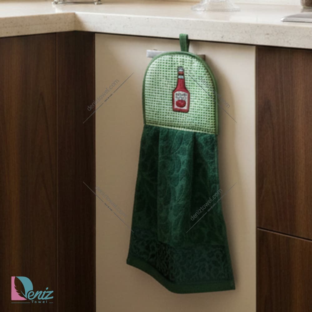حوله آشپزخانه داماس طرح کچاپ رنگ یشمی